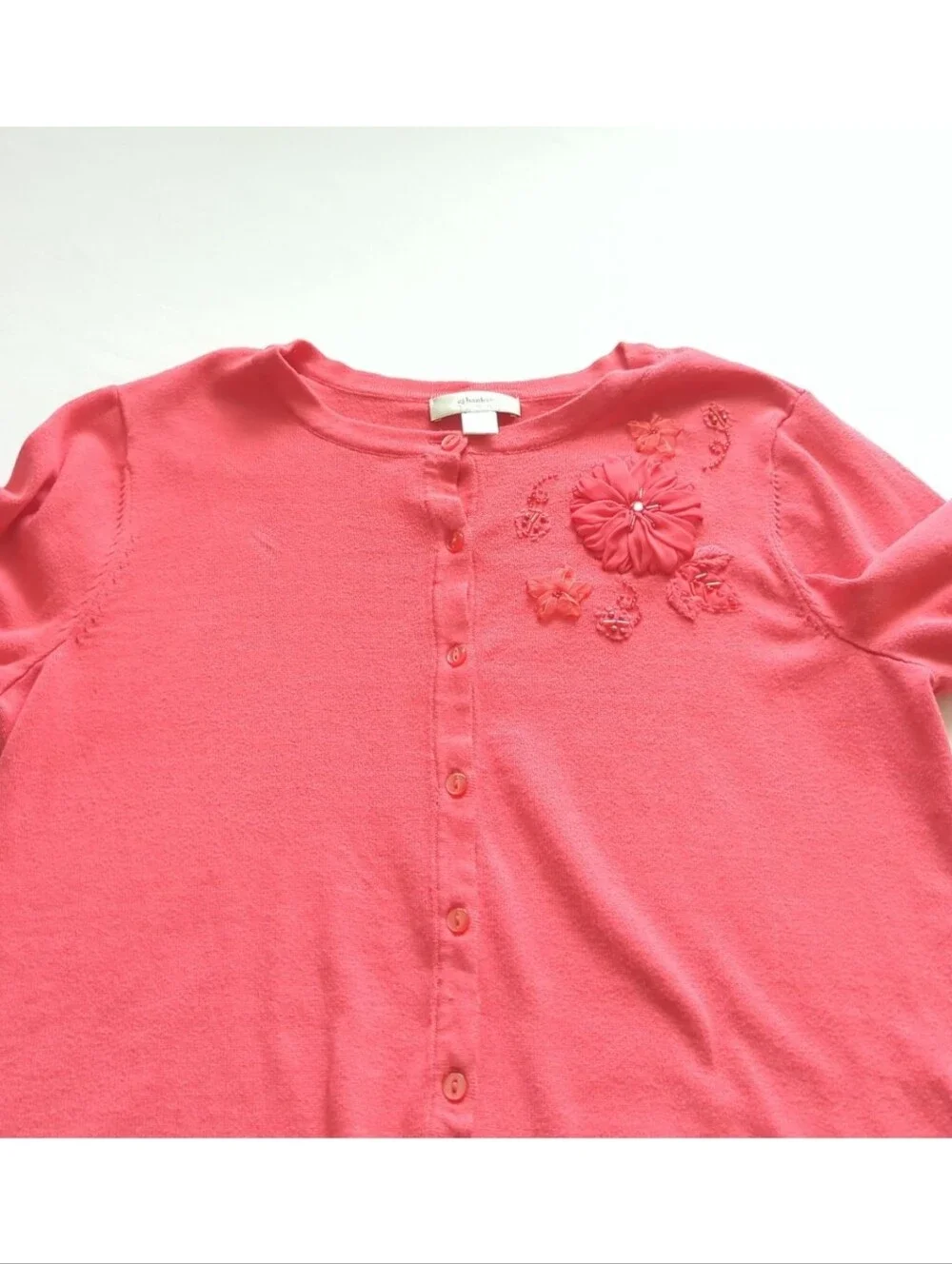 CJ Banks Orange Cardigan Sweater Elbow Sleeve Floral Beaded Embellishment Sze X